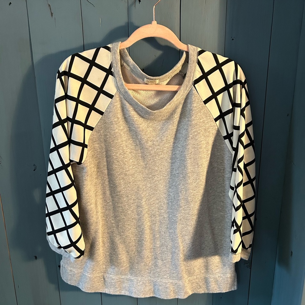 J. Crew Crew Neck Printed 3/4 Sleeve Gray Sweatshirt | Women’s Size Large
